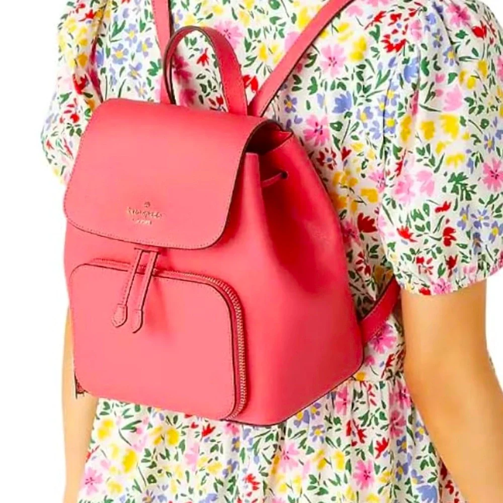 Kate Spade Kristi Medium Flap Leather Backpack in Bright Pink Peppe KA695